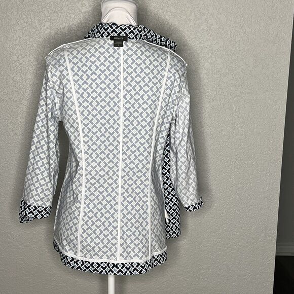 Pure Amici Set Geometric Jacket Pull On Crop Pant Stretch Preppy Blue Size S - Picture 7 of 14